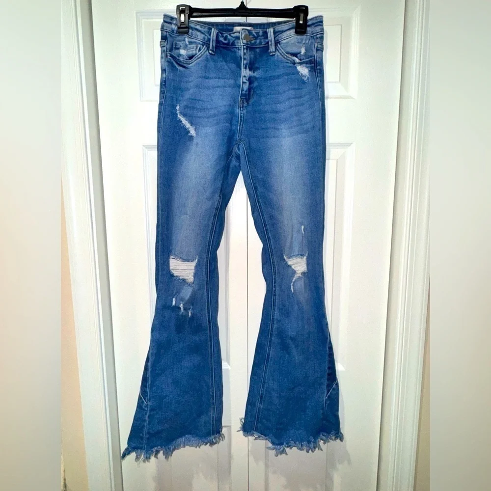 Altar’d State High Rise, distressed, super Flare Jeans size 28. GUC